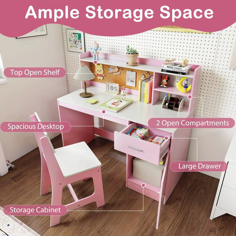 Kids Study Desk and Chair Set with Storage and Bulletin Board by DirectDeals