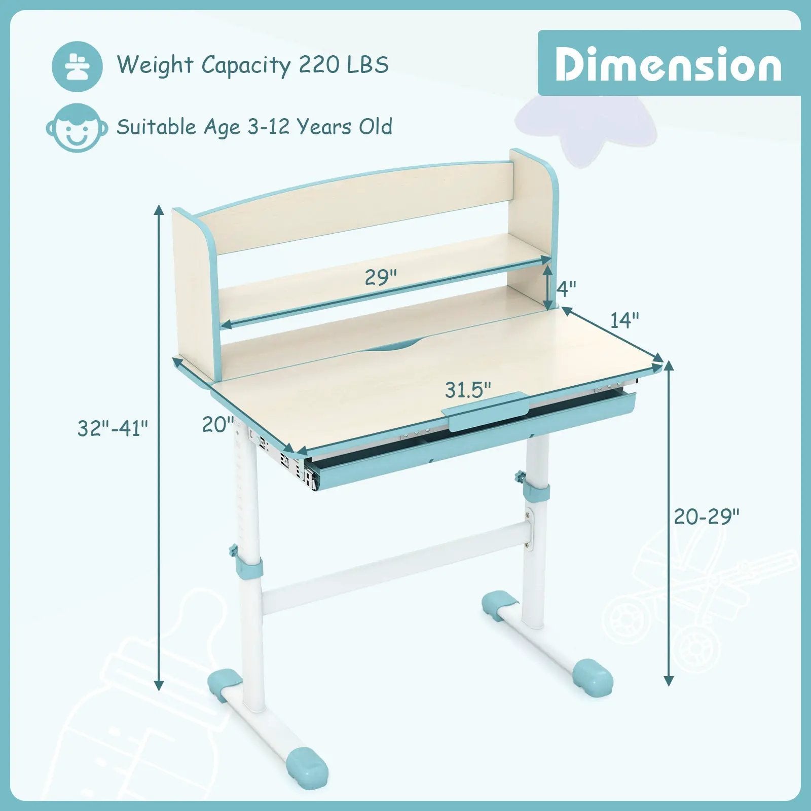 Height Adjustable Kids Study Desk with Tilt Desktop by DirectDeals