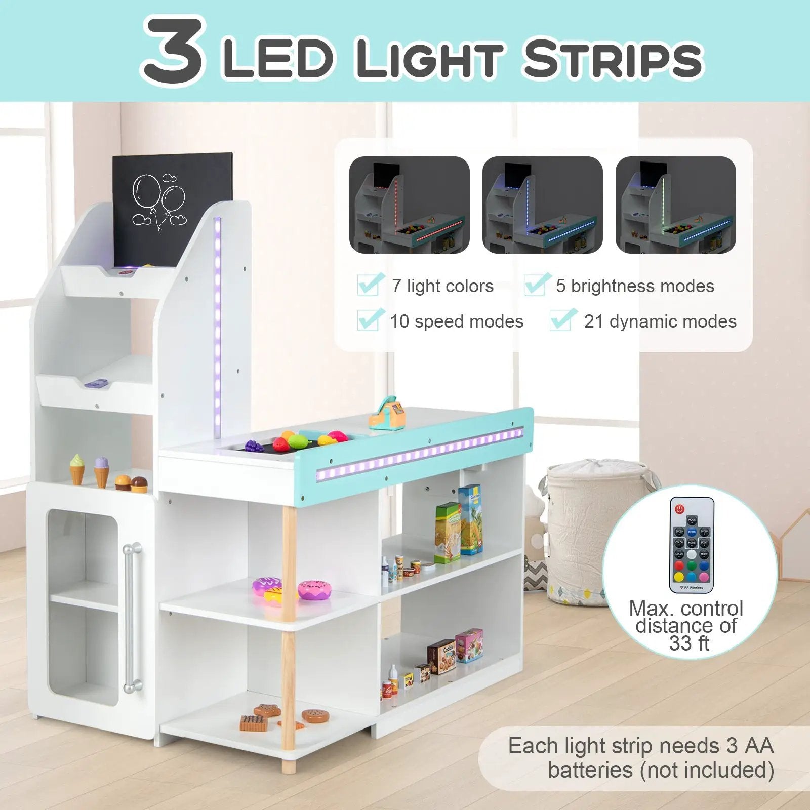 Wooden Kids Supermarket Playset with Cash Register and Shopping Cart-White by DirectDeals
