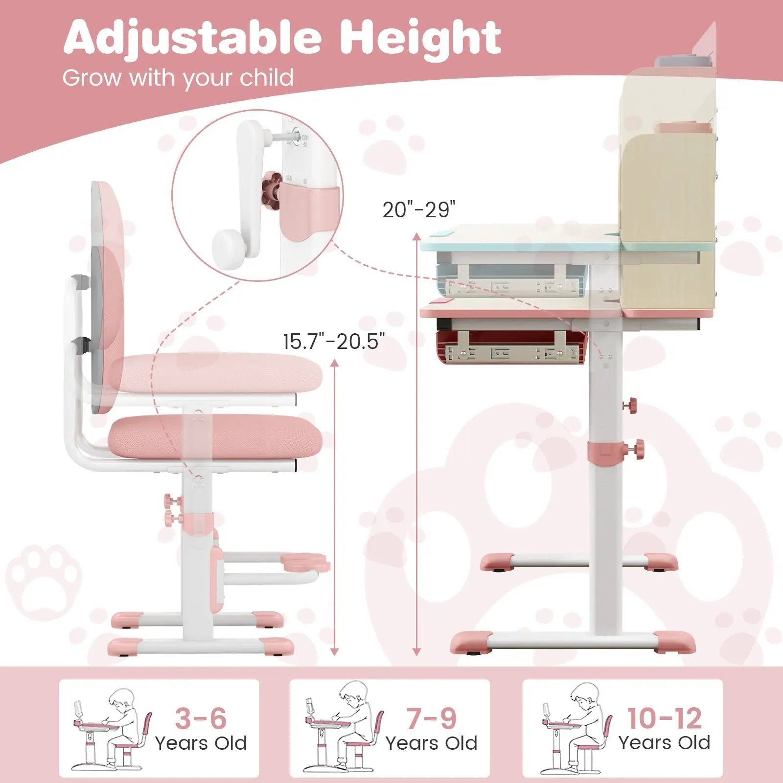 Height Adjustable Children School Home Study Table and Chair Set with Tilted Desktop for 3-12 Years Old by DirectDeals