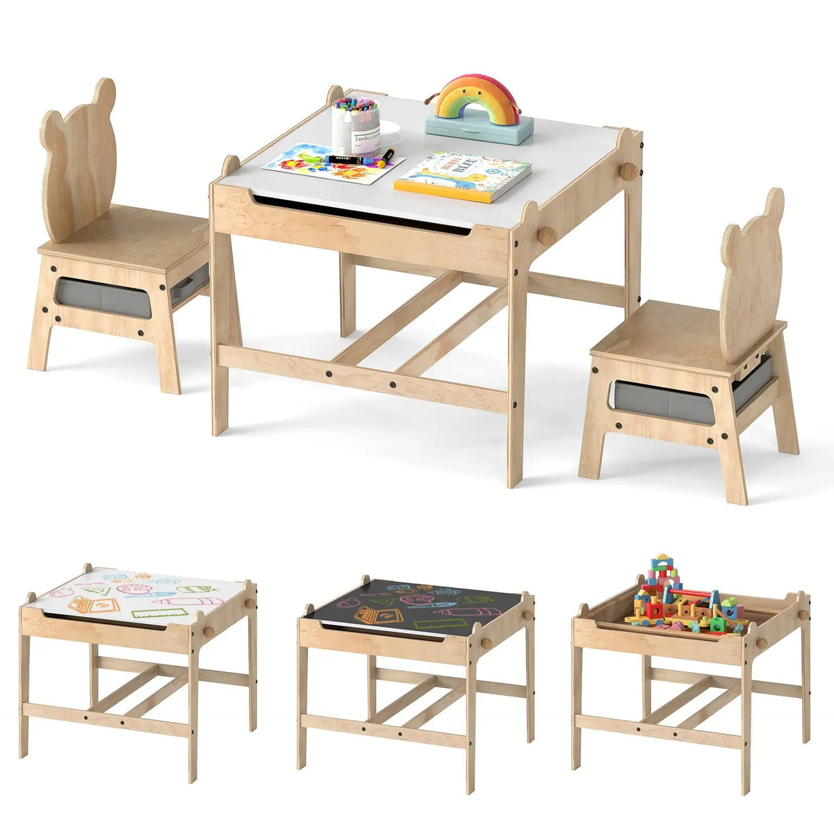 Kids Table and Chair Set with Reversible Whiteboard, photo 3 of 16
