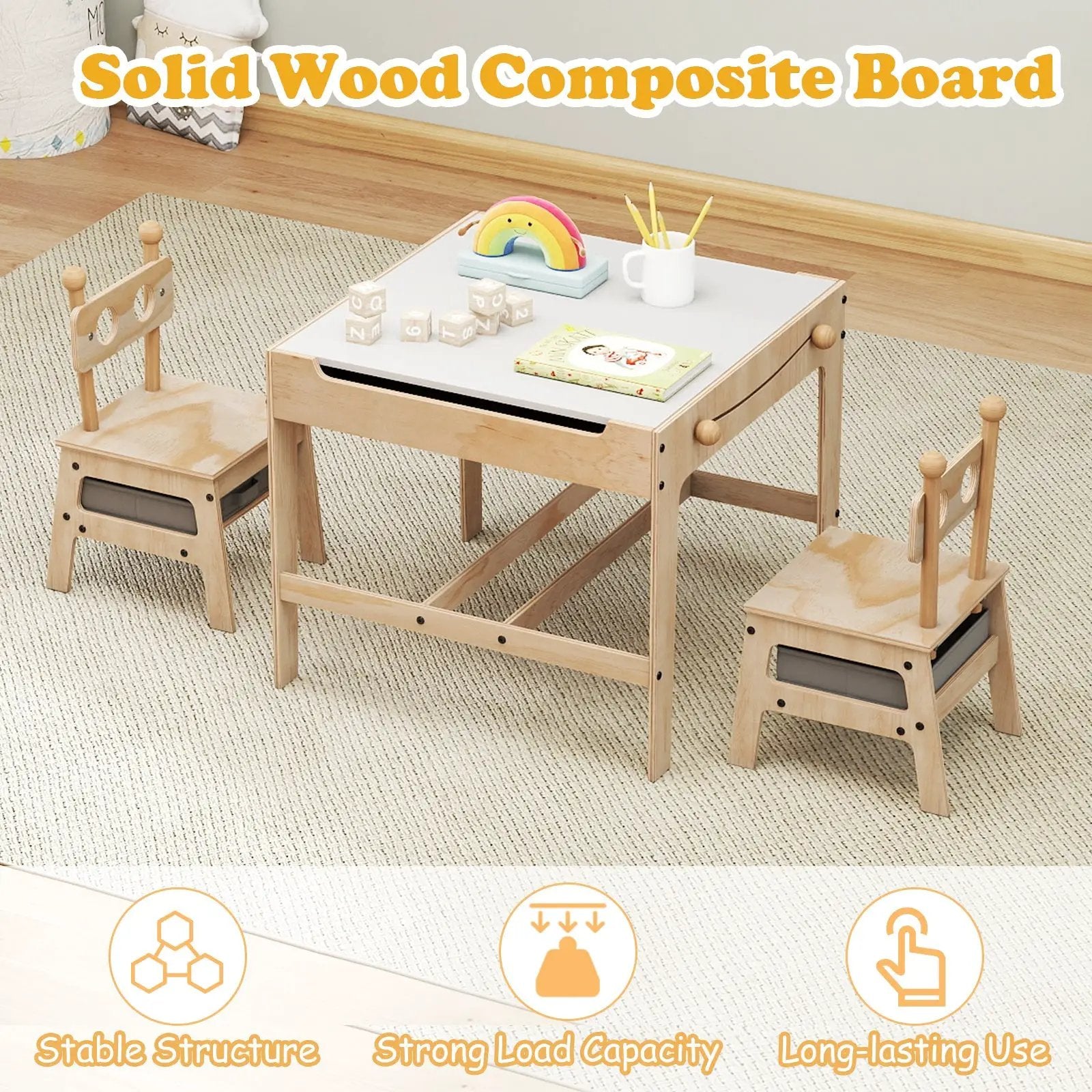 Kids Table and Chair Set with Reversible Whiteboard by DirectDeals