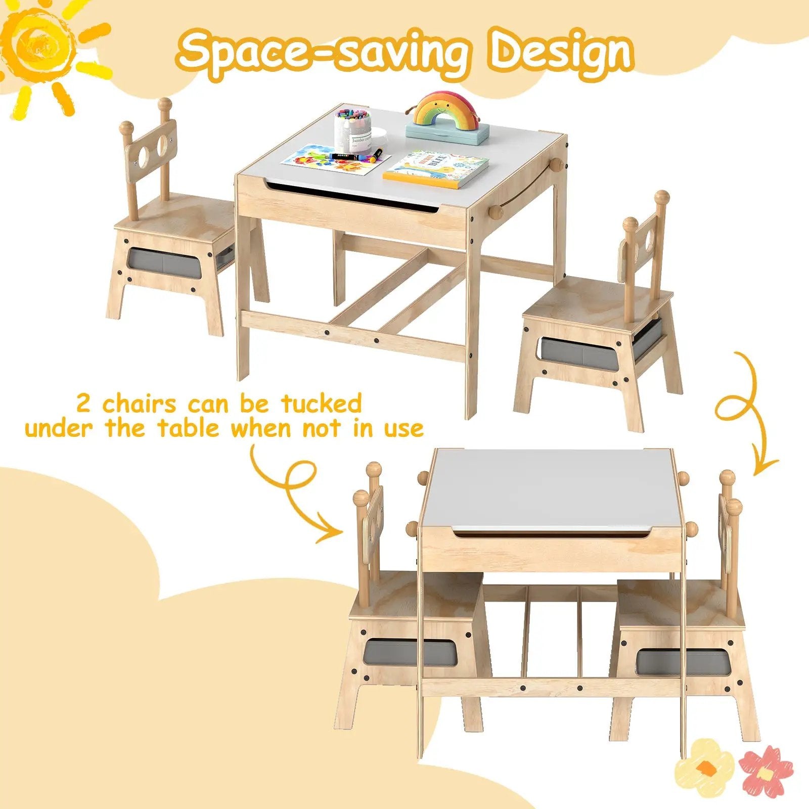 Kids Table and Chair Set with Reversible Whiteboard by DirectDeals