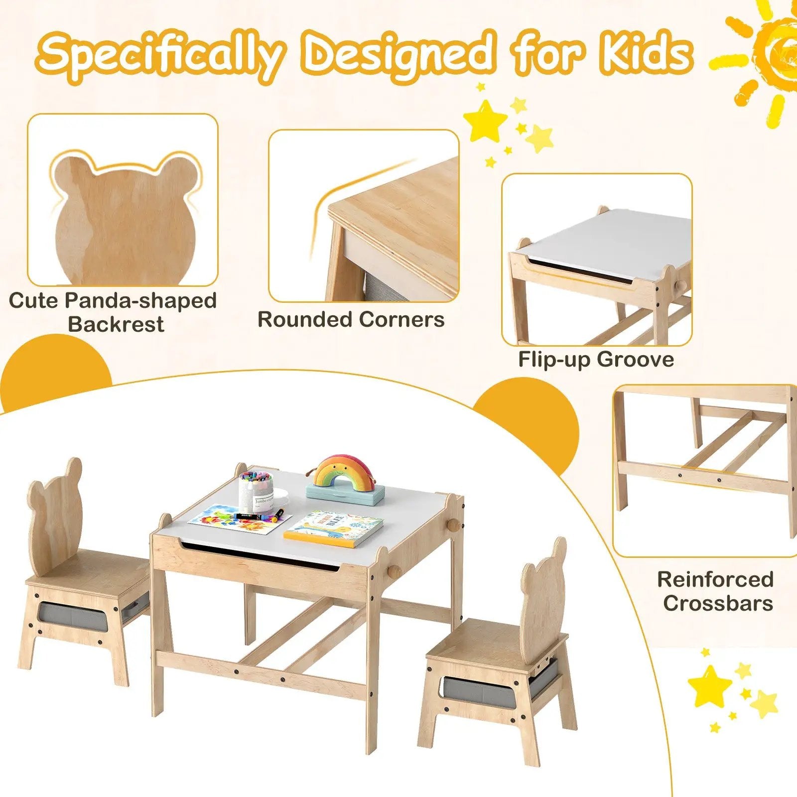 Kids Table and Chair Set with Reversible Whiteboard by DirectDeals