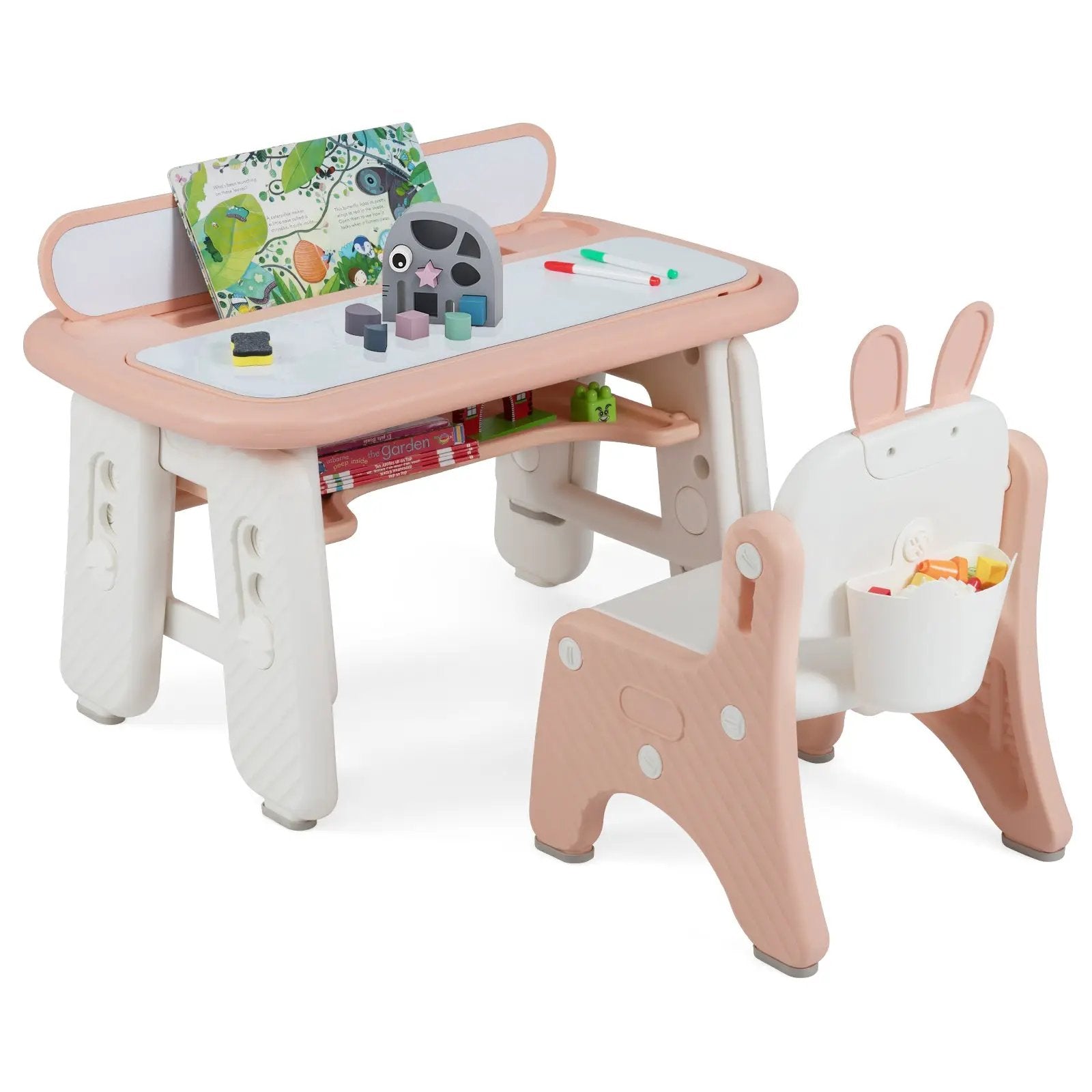 Kids Table and Chair Set with Flip-Top Bookshelf by DirectDeals