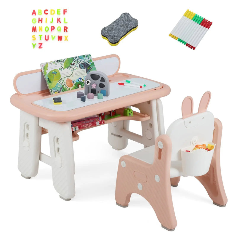 Kids Table and Chair Set with Flip-Top Bookshelf by DirectDeals