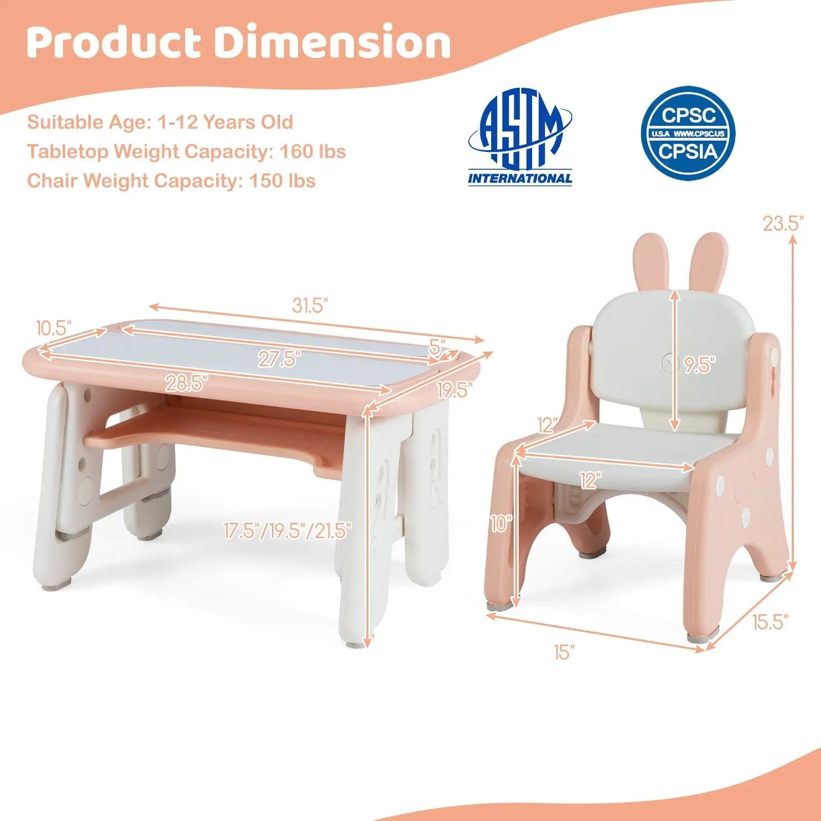 Kids Table and Chair Set with Flip-Top Bookshelf by DirectDeals
