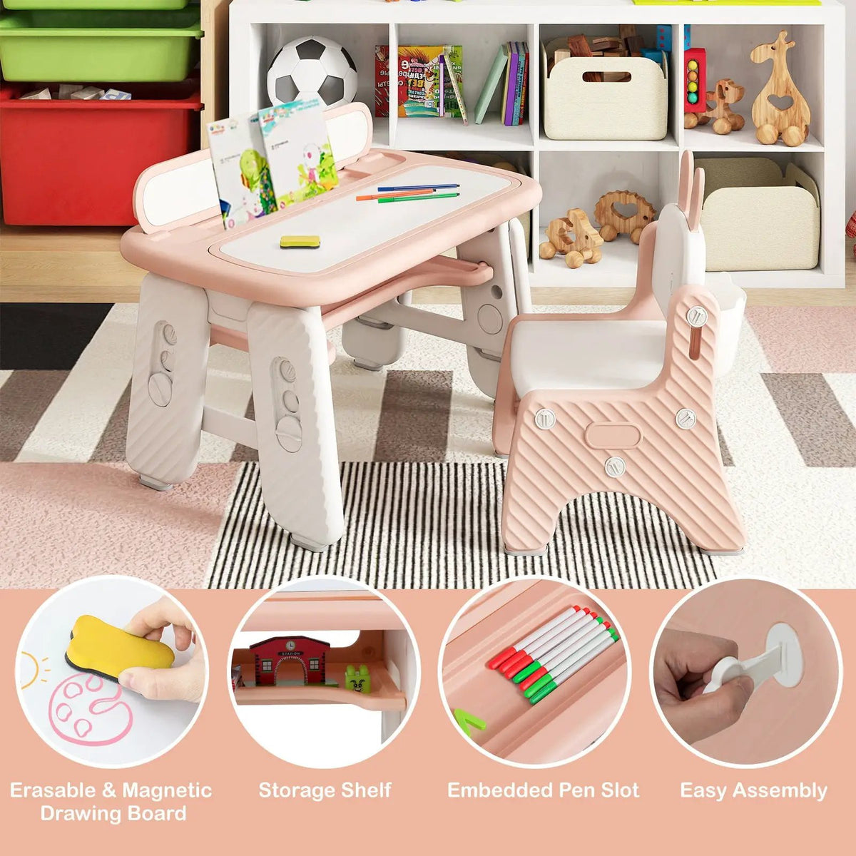 Kids Table and Chair Set with Flip-Top Bookshelf, photo 13 of 16