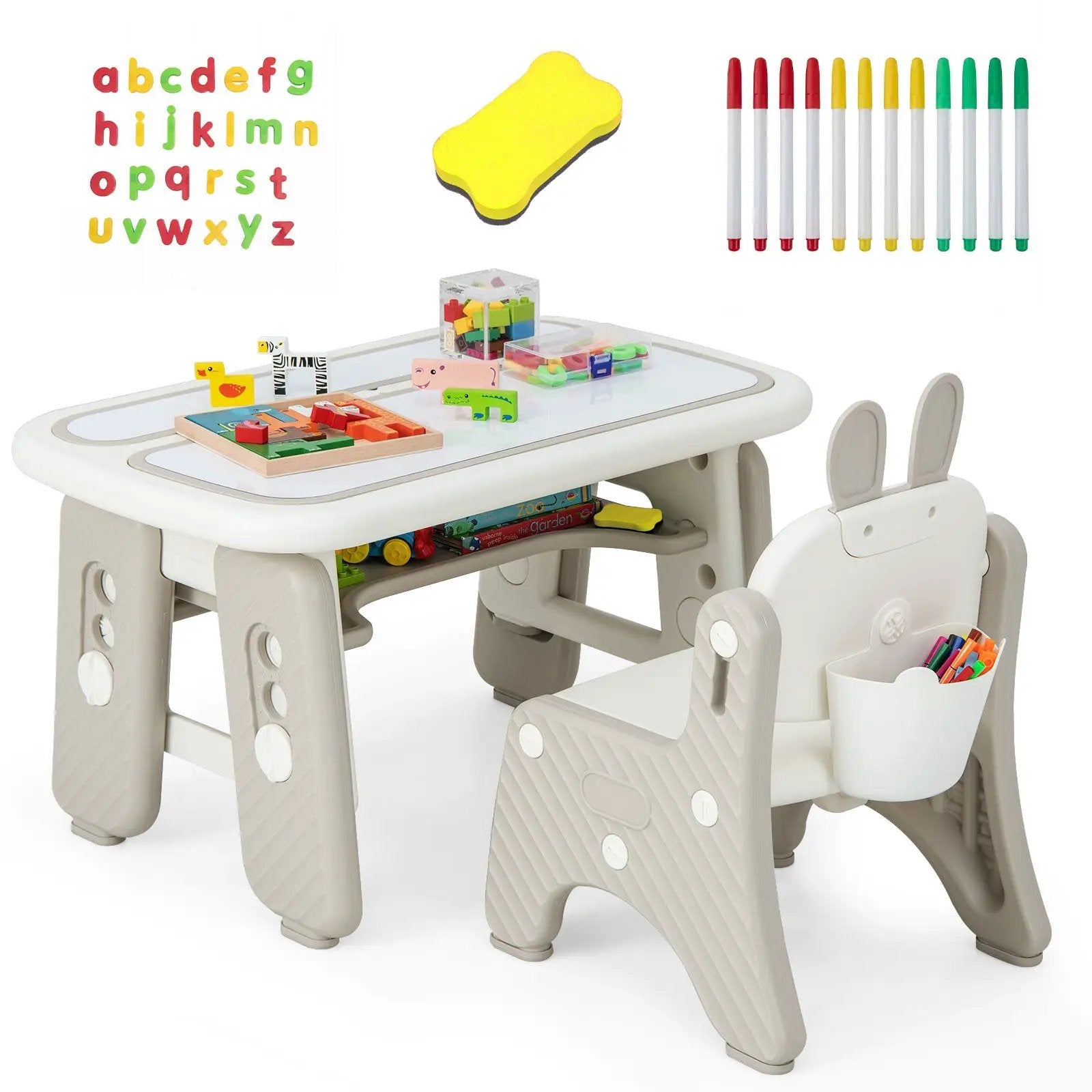 Kids Table and Chair Set with Flip-Top Bookshelf by DirectDeals