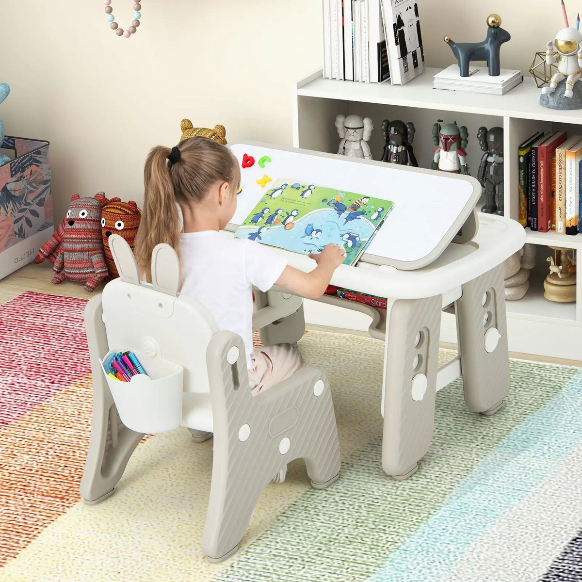 Kids Table and Chair Set with Flip-Top Bookshelf, photo 2 of 16
