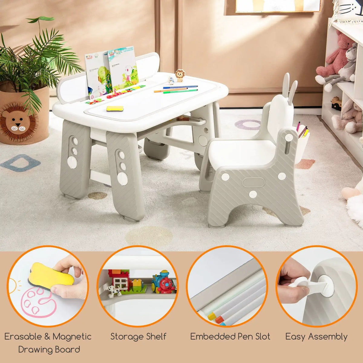 Kids Table and Chair Set with Flip-Top Bookshelf, photo 14 of 16