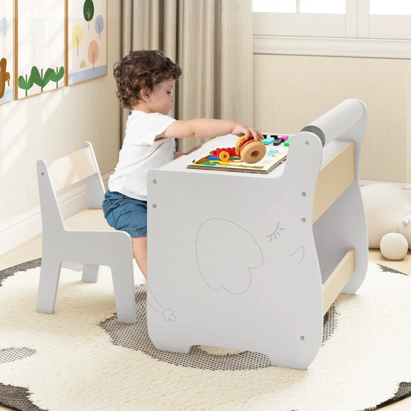Kids Table and Chair Set with 2 in 1 Detachable Tabletop and Storage-White by DirectDeals