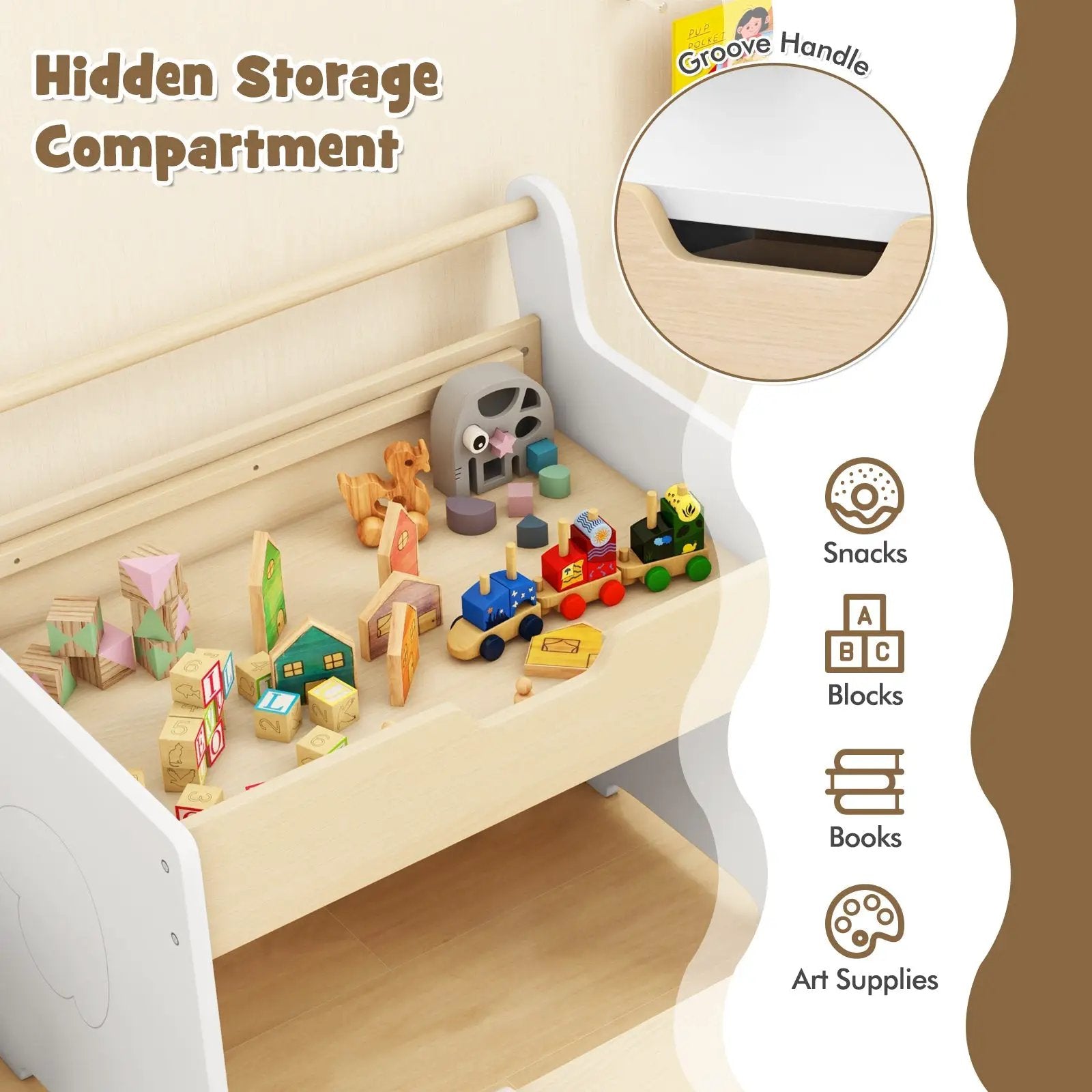 Kids Table and Chair Set with 2 in 1 Detachable Tabletop and Storage-White by DirectDeals