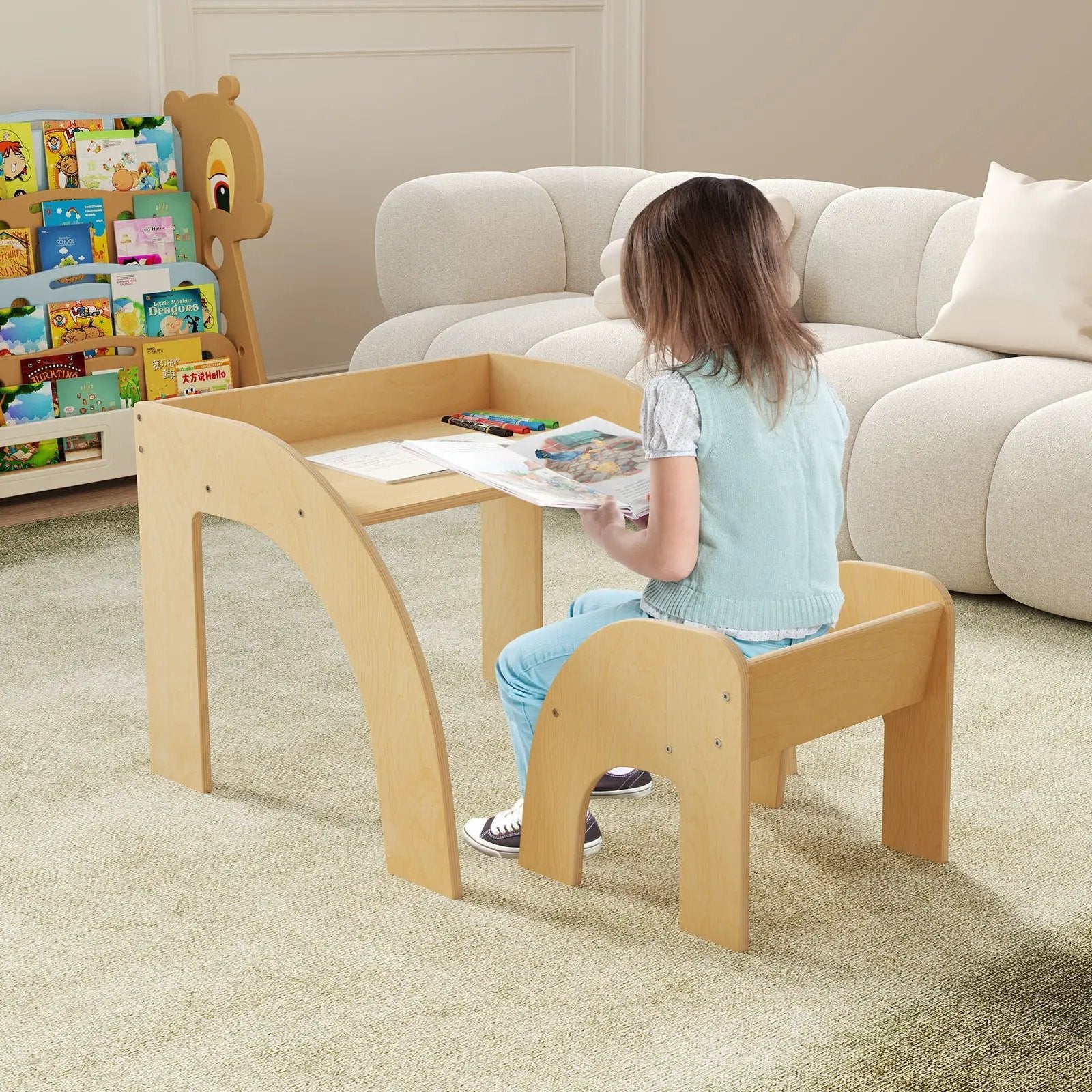 Kids Table and Chair Set with Wide Tabletop and Curved Edges for Kids Room by DirectDeals