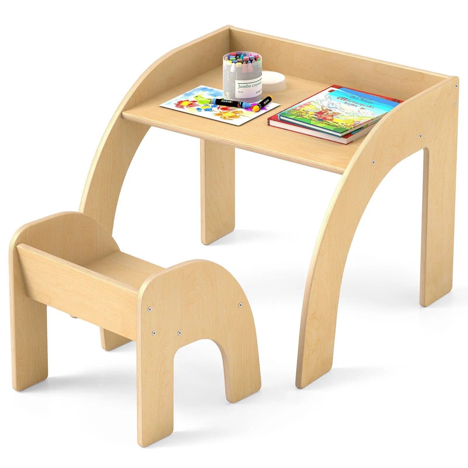 Kids Table and Chair Set with Wide Tabletop and Curved Edges for Kids Room by DirectDeals