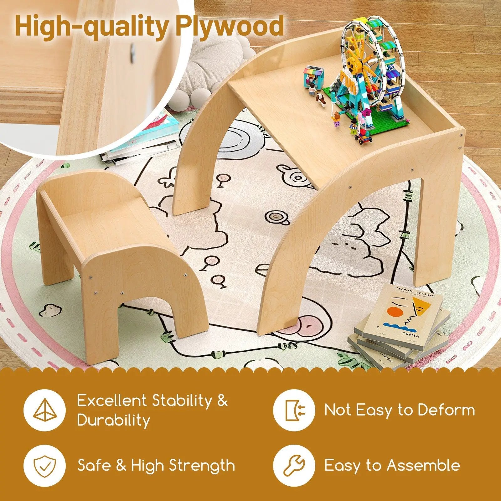 Kids Table and Chair Set with Wide Tabletop and Curved Edges for Kids Room by DirectDeals