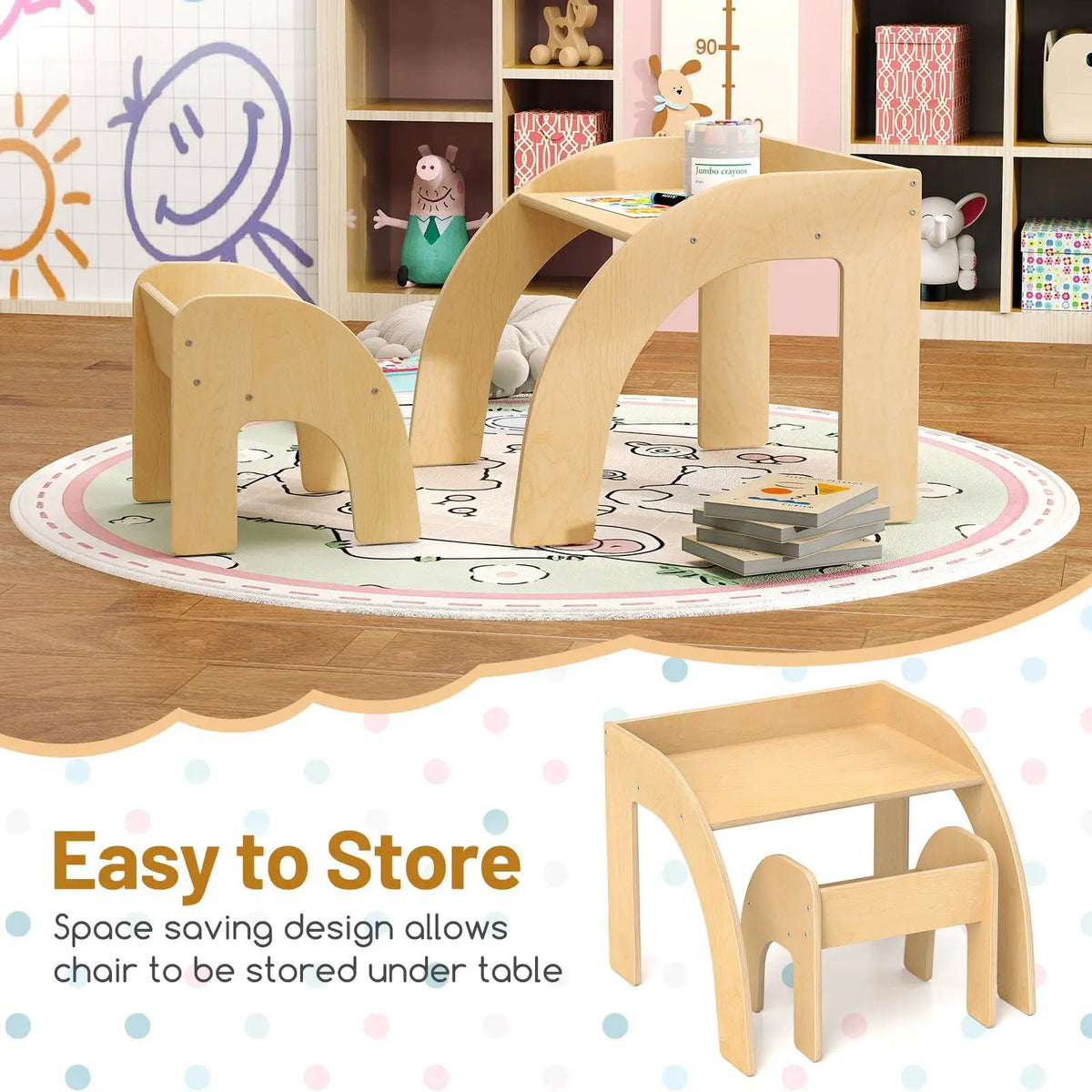 Kids Table and Chair Set with Wide Tabletop and Curved Edges for Kids Room, photo 7 of 9