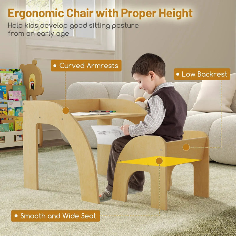 Kids Table and Chair Set with Wide Tabletop and Curved Edges for Kids Room by DirectDeals