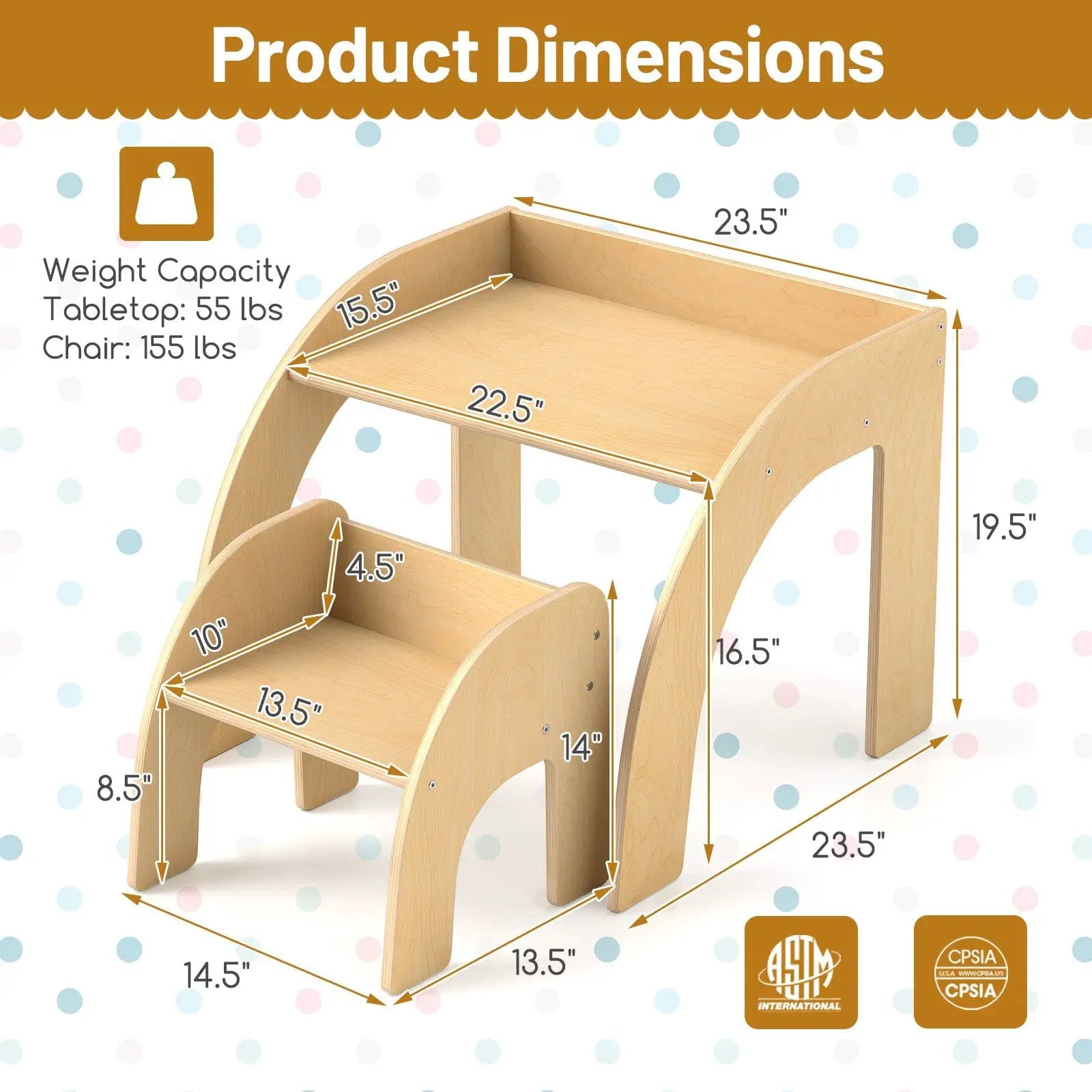Kids Table and Chair Set with Wide Tabletop and Curved Edges for Kids Room by DirectDeals