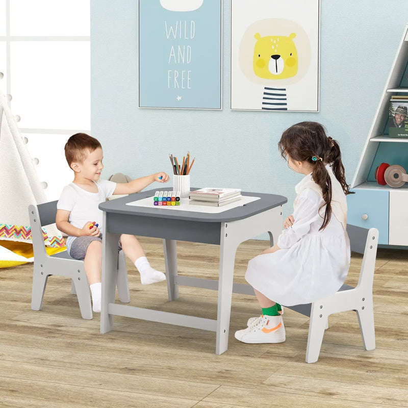 Kid's Table and Chairs Set with Double-sized Tabletop-Gray by DirectDeals