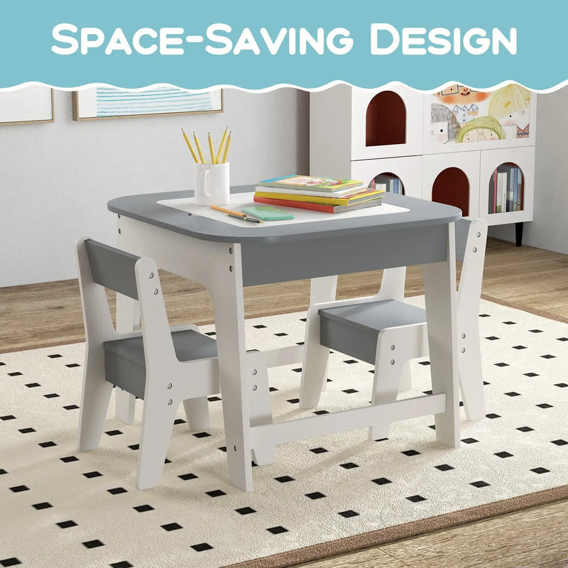 Kid's Table and Chairs Set with Double-sized Tabletop-Gray by DirectDeals