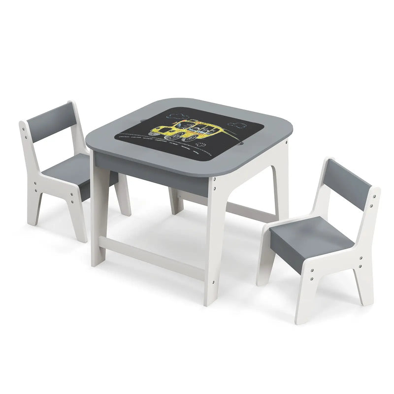 Kid's Table and Chairs Set with Double-sized Tabletop-Gray by DirectDeals