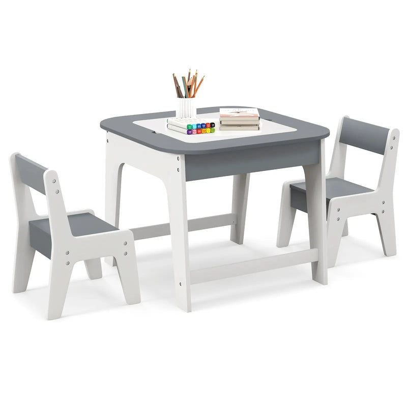 Kid's Table and Chairs Set with Double-sized Tabletop-Gray by DirectDeals