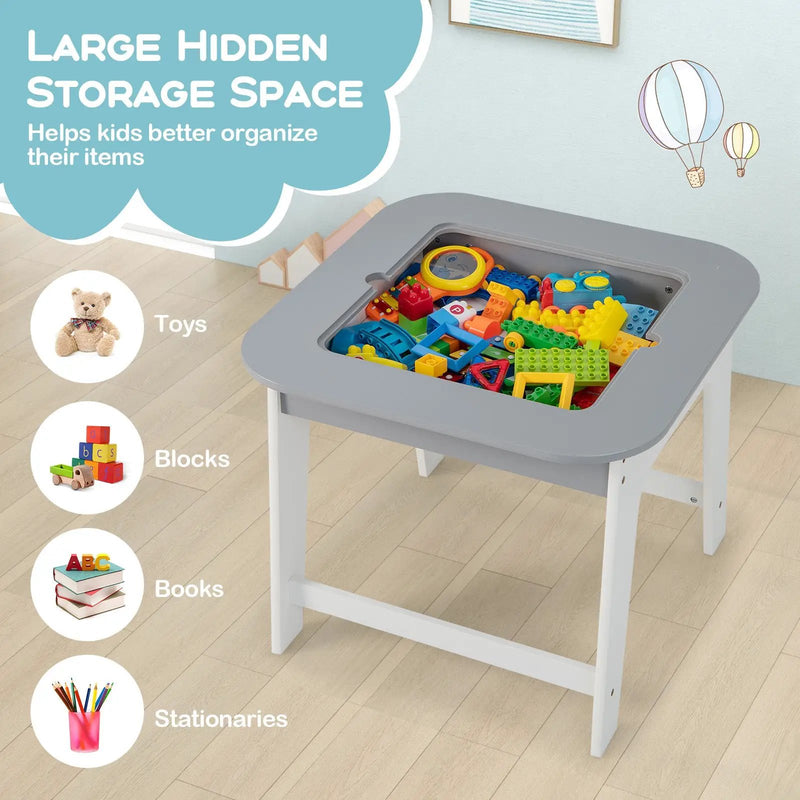 Kid's Table and Chairs Set with Double-sized Tabletop-Gray by DirectDeals