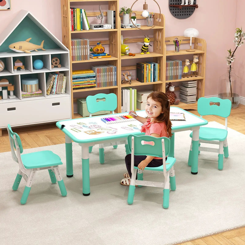 Kids Table and Chairs Set for 4 with Graffiti Desktop by DirectDeals