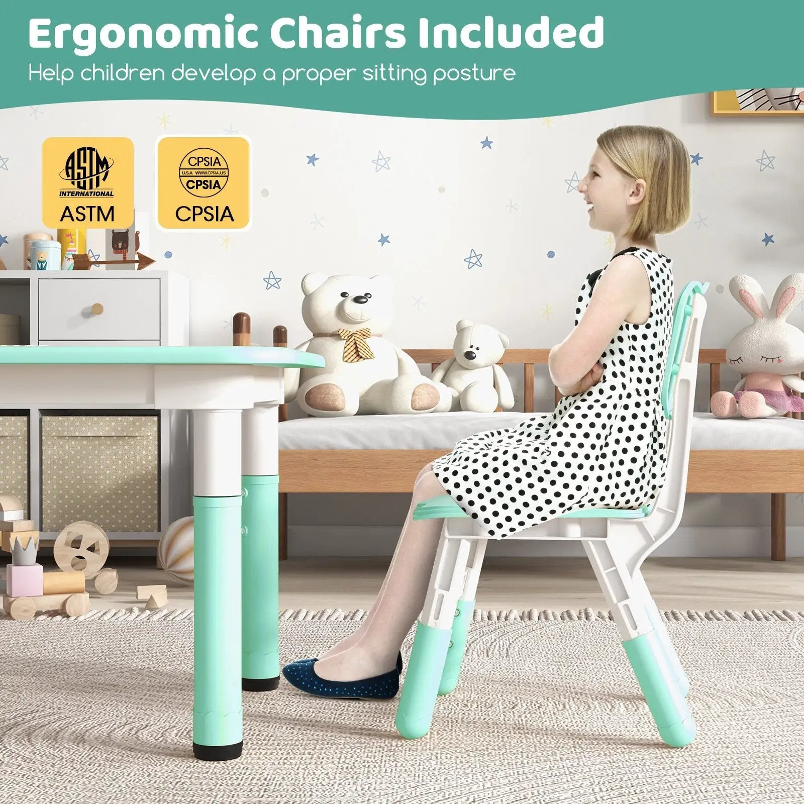 Kids Table and Chairs Set for 4 with Graffiti Desktop by DirectDeals
