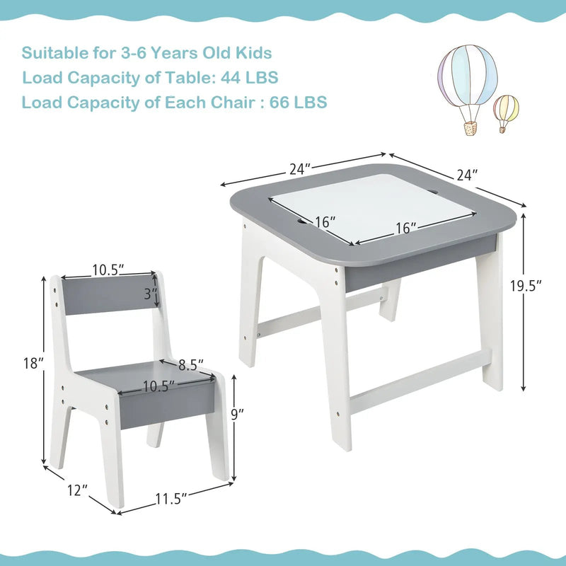 Kid's Table and Chairs Set with Double-sized Tabletop-Gray by DirectDeals