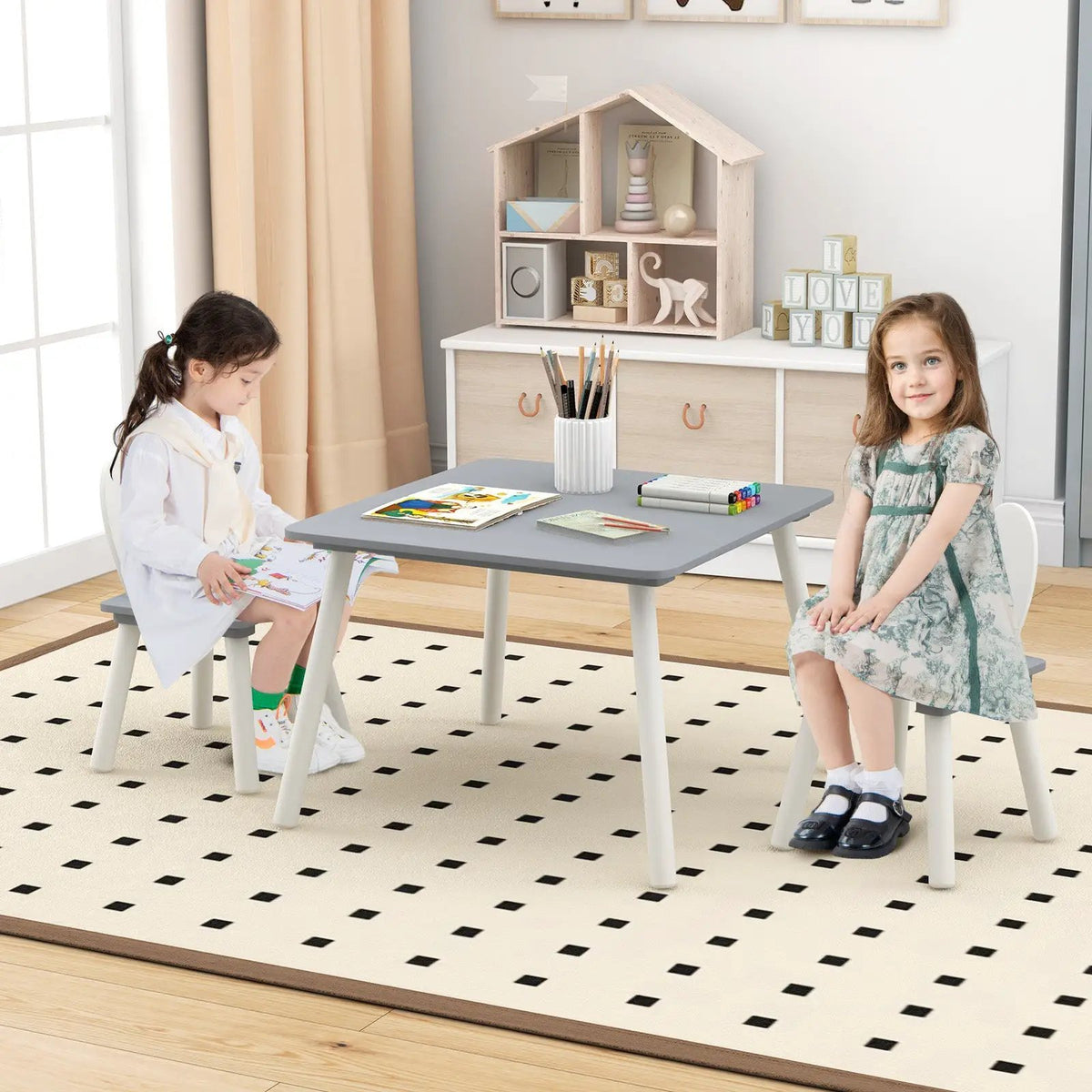 3 Pieces Kids Table and Chairs Set for Arts Crafts Snack Time, photo 6 of 10