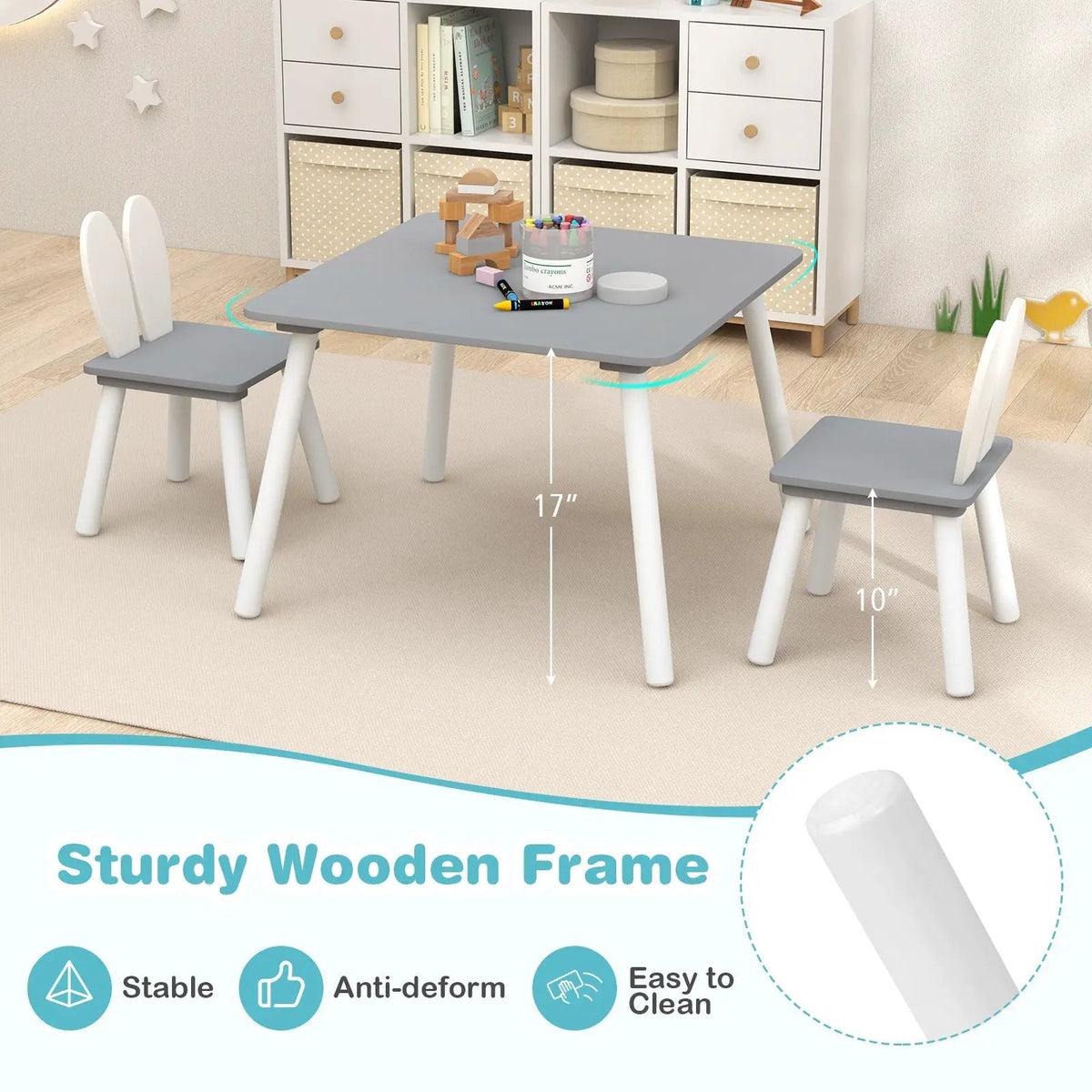 3 Pieces Kids Table and Chairs Set for Arts Crafts Snack Time, photo 8 of 10