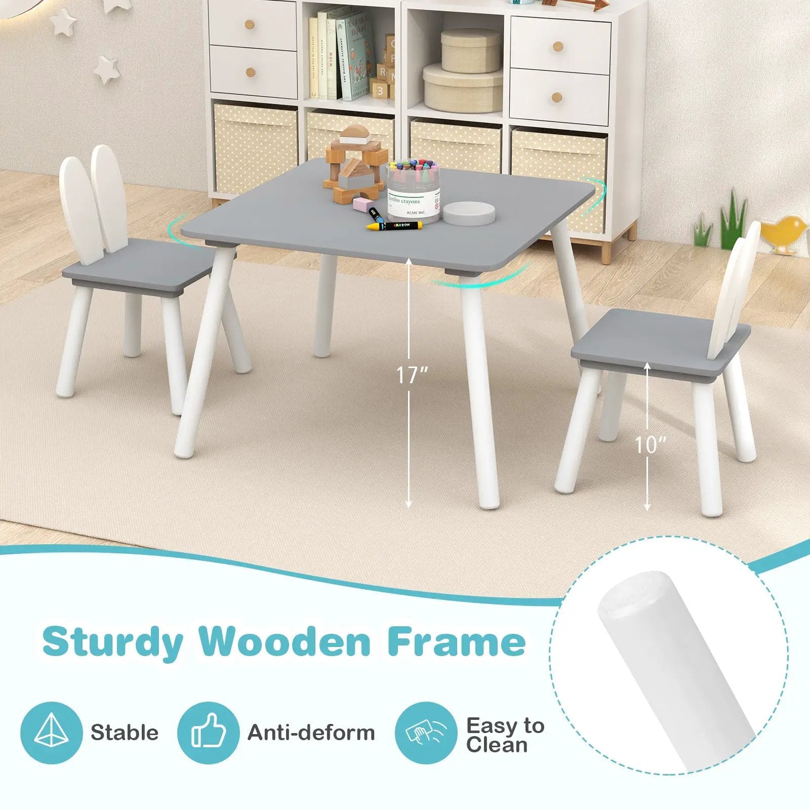 3 Pieces Kids Table and Chairs Set for Arts Crafts Snack Time by DirectDeals