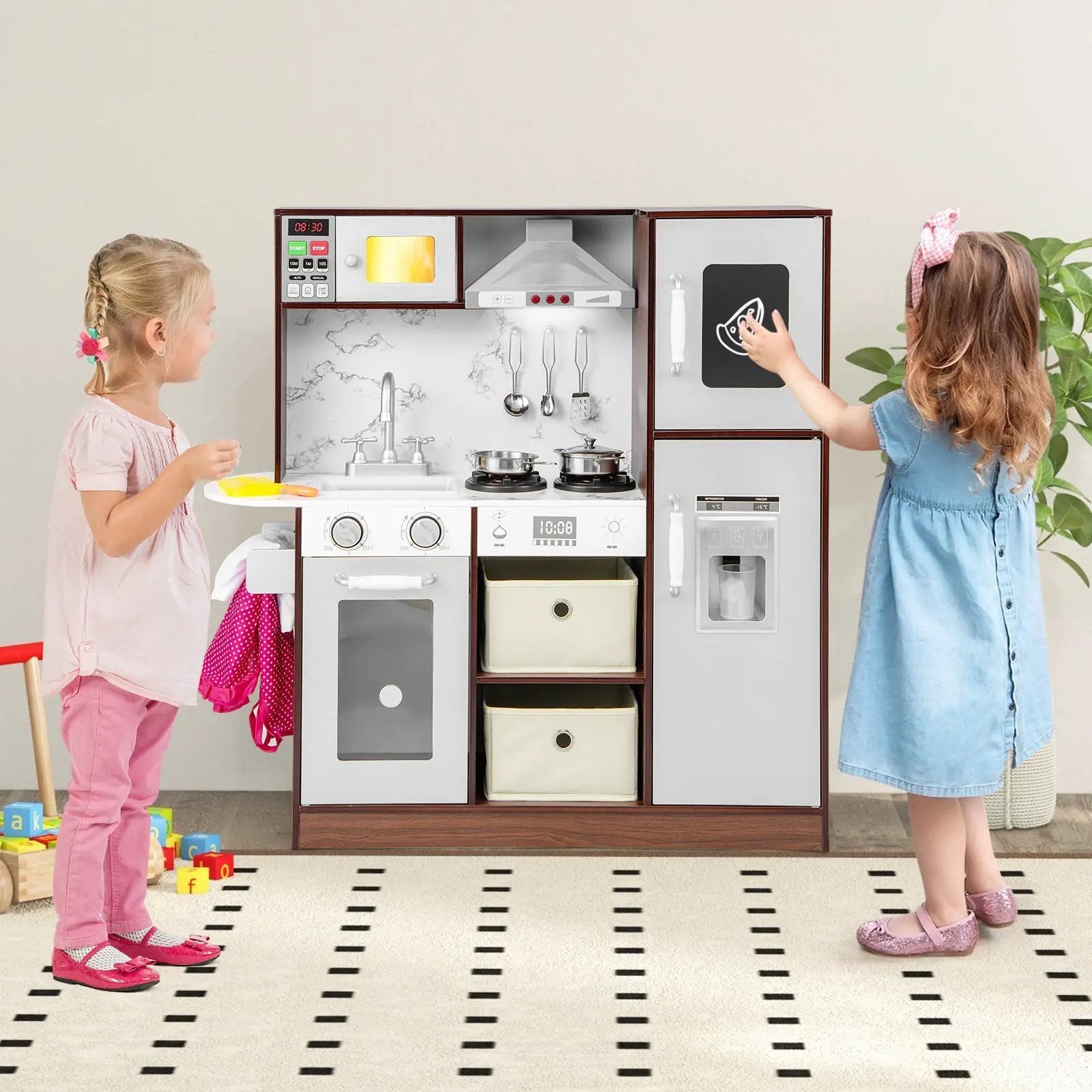 Kids Modern Toy Kitchen Playset with Attractive Lights and Sounds-Coffee by DirectDeals