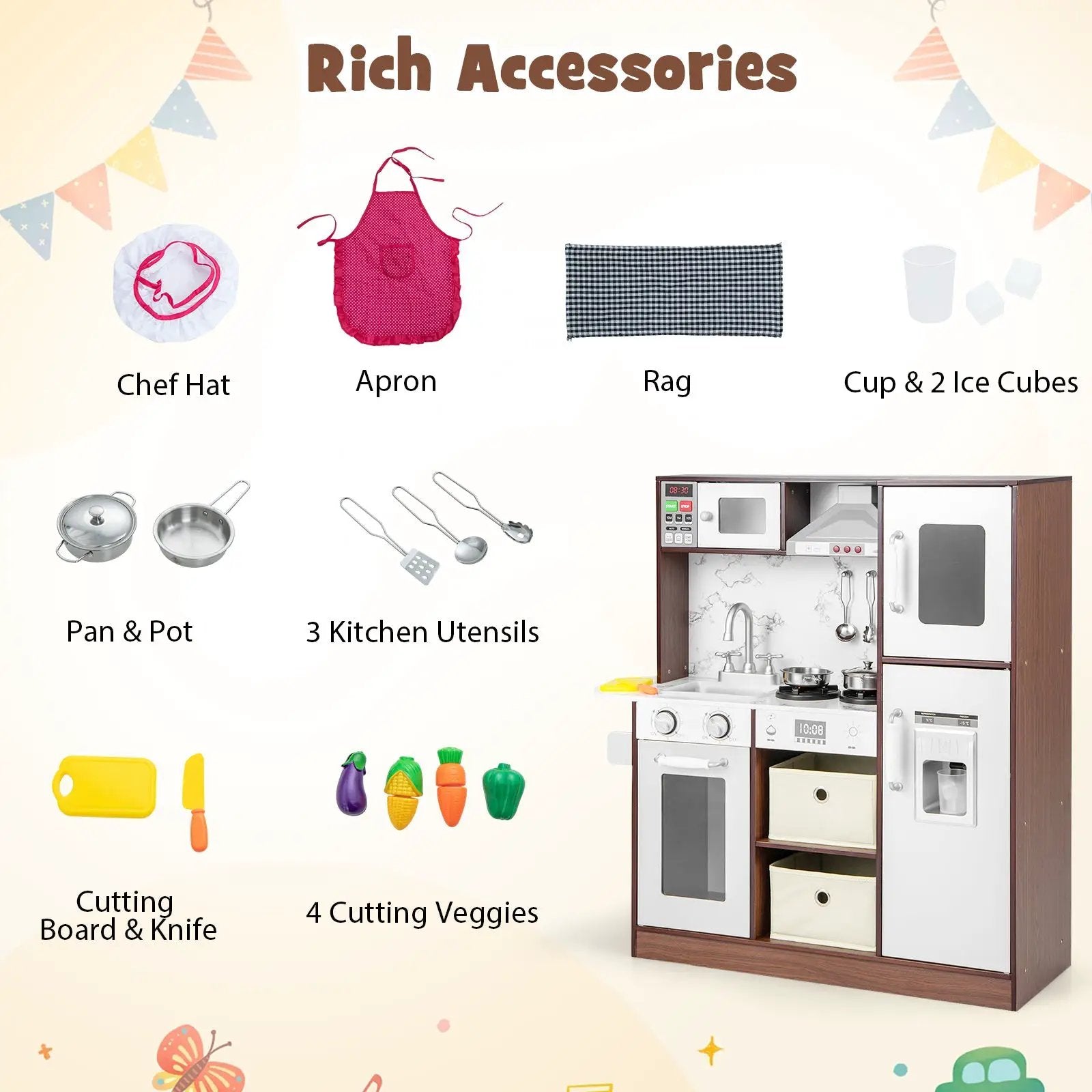 Kids Modern Toy Kitchen Playset with Attractive Lights and Sounds-Coffee by DirectDeals