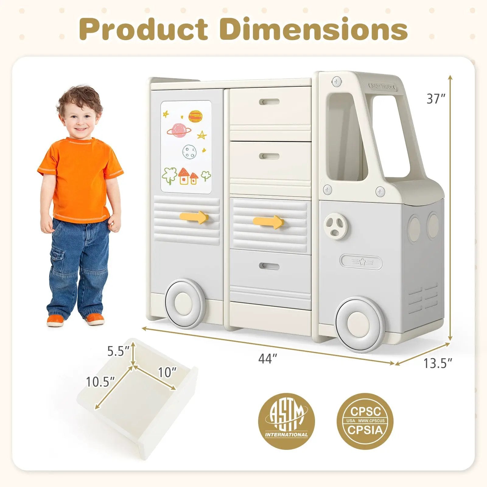 Kids Toy Storage Organizer Bus-shaped Children Cabinet with 4 Pull-out Drawers with Handles-Gray by DirectDeals