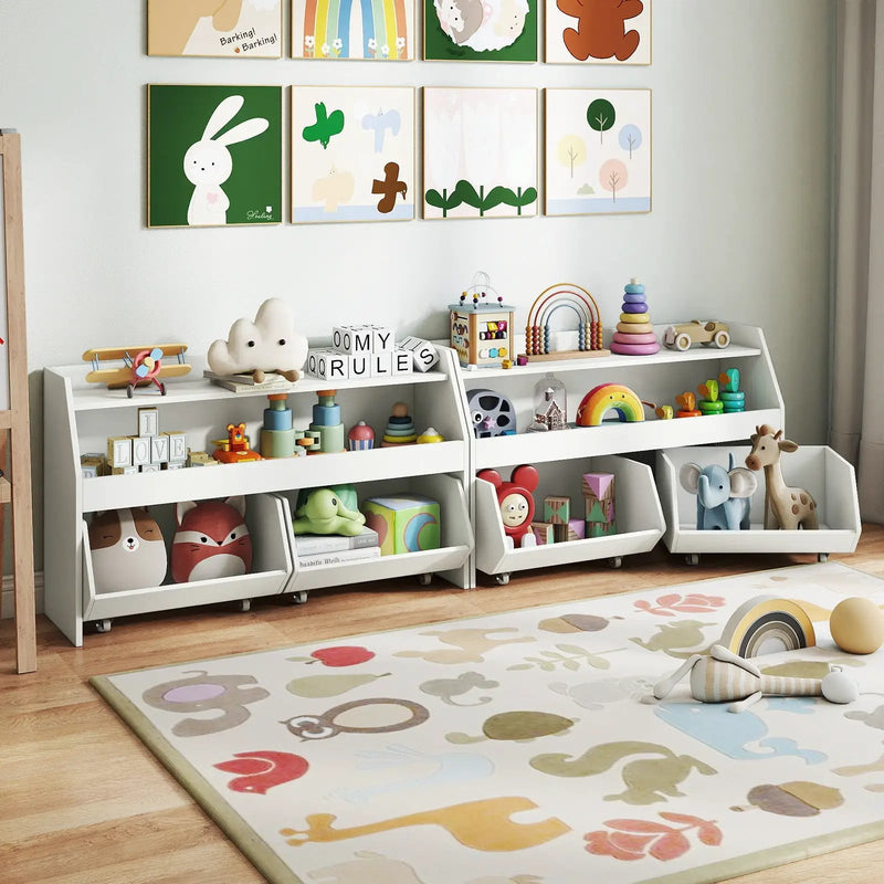 Kids Toy Storage Organizer Wooden Bookcase with 2 Movable Drawers by DirectDeals
