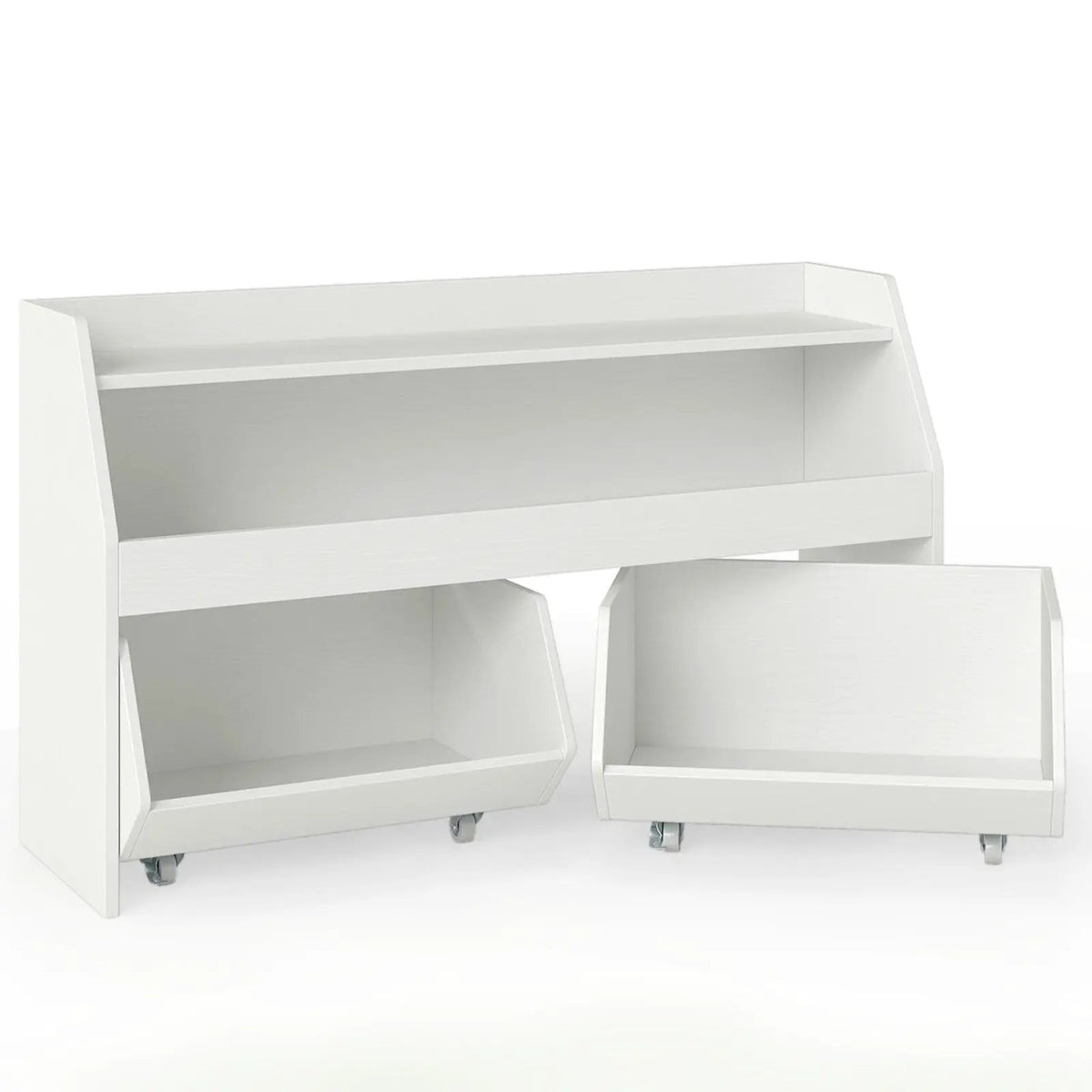 Kids Toy Storage Organizer Wooden Bookcase with 2 Movable Drawers, photo 6 of 16