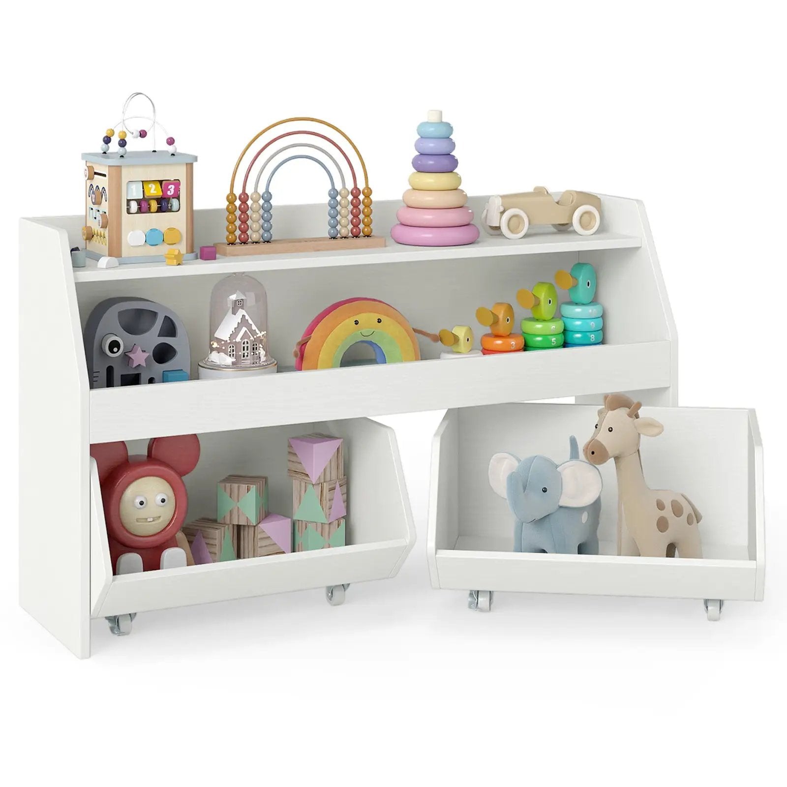 Kids Toy Storage Organizer Wooden Bookcase with 2 Movable Drawers by DirectDeals