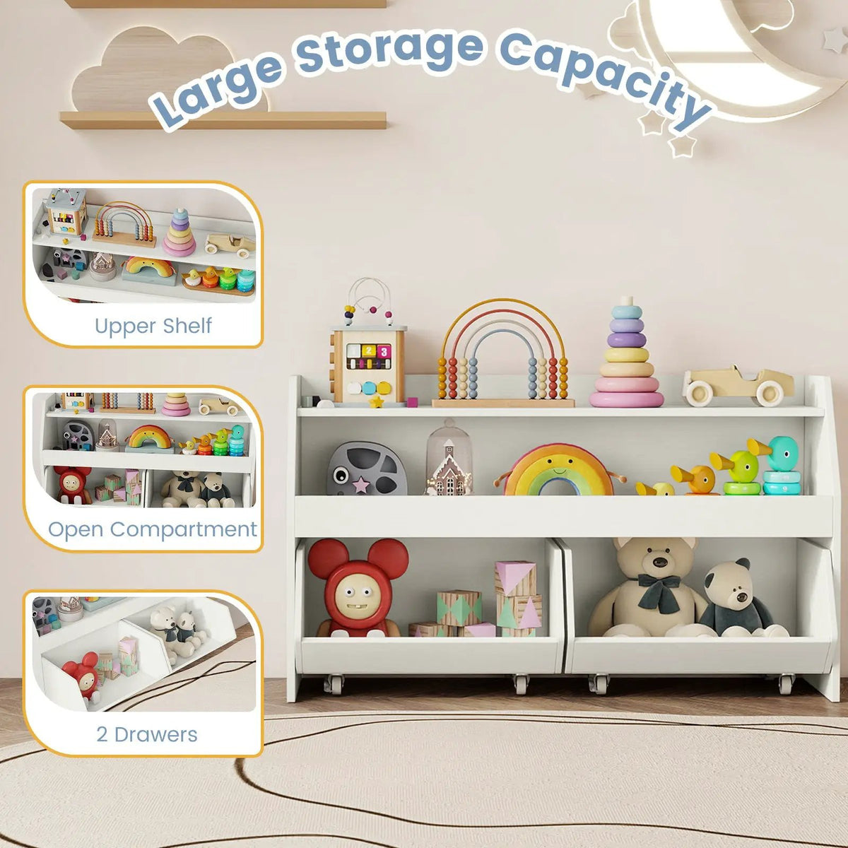Kids Toy Storage Organizer Wooden Bookcase with 2 Movable Drawers, photo 12 of 16