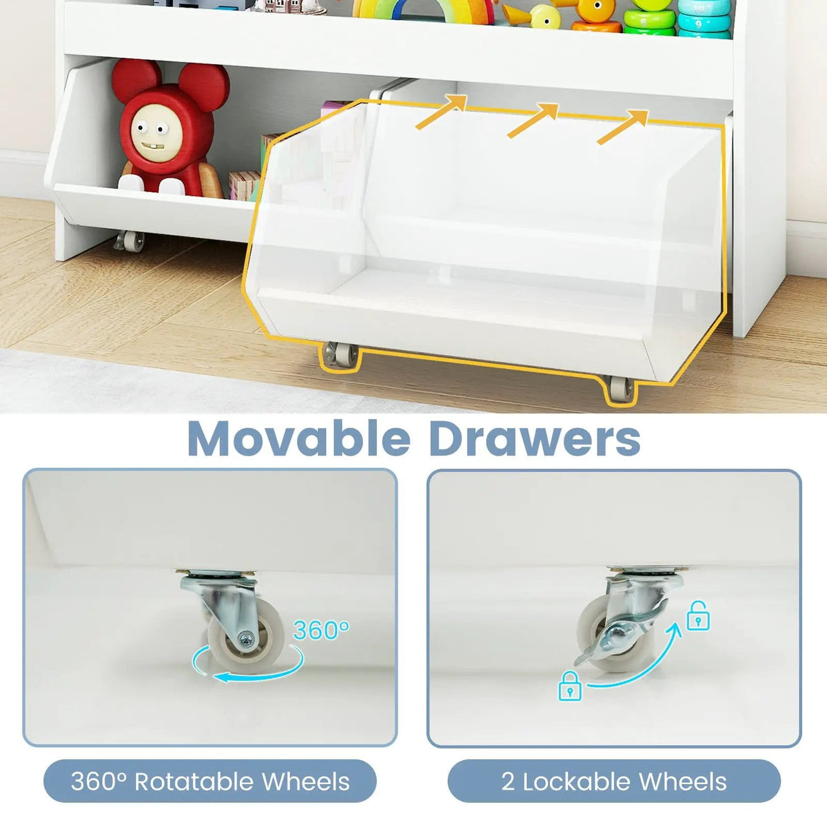 Kids Toy Storage Organizer Wooden Bookcase with 2 Movable Drawers, photo 14 of 16