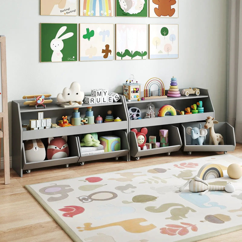Kids Toy Storage Organizer Wooden Bookcase with 2 Movable Drawers by DirectDeals