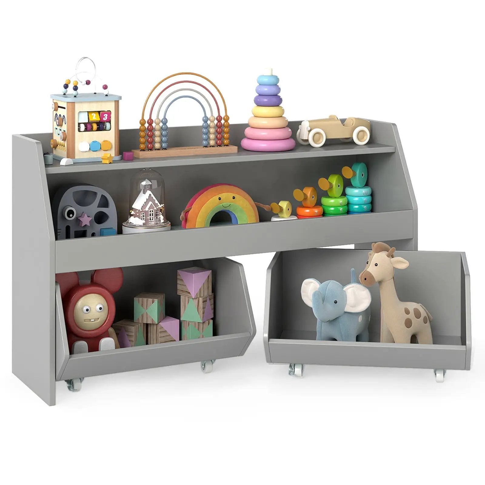 Kids Toy Storage Organizer Wooden Bookcase with 2 Movable Drawers by DirectDeals