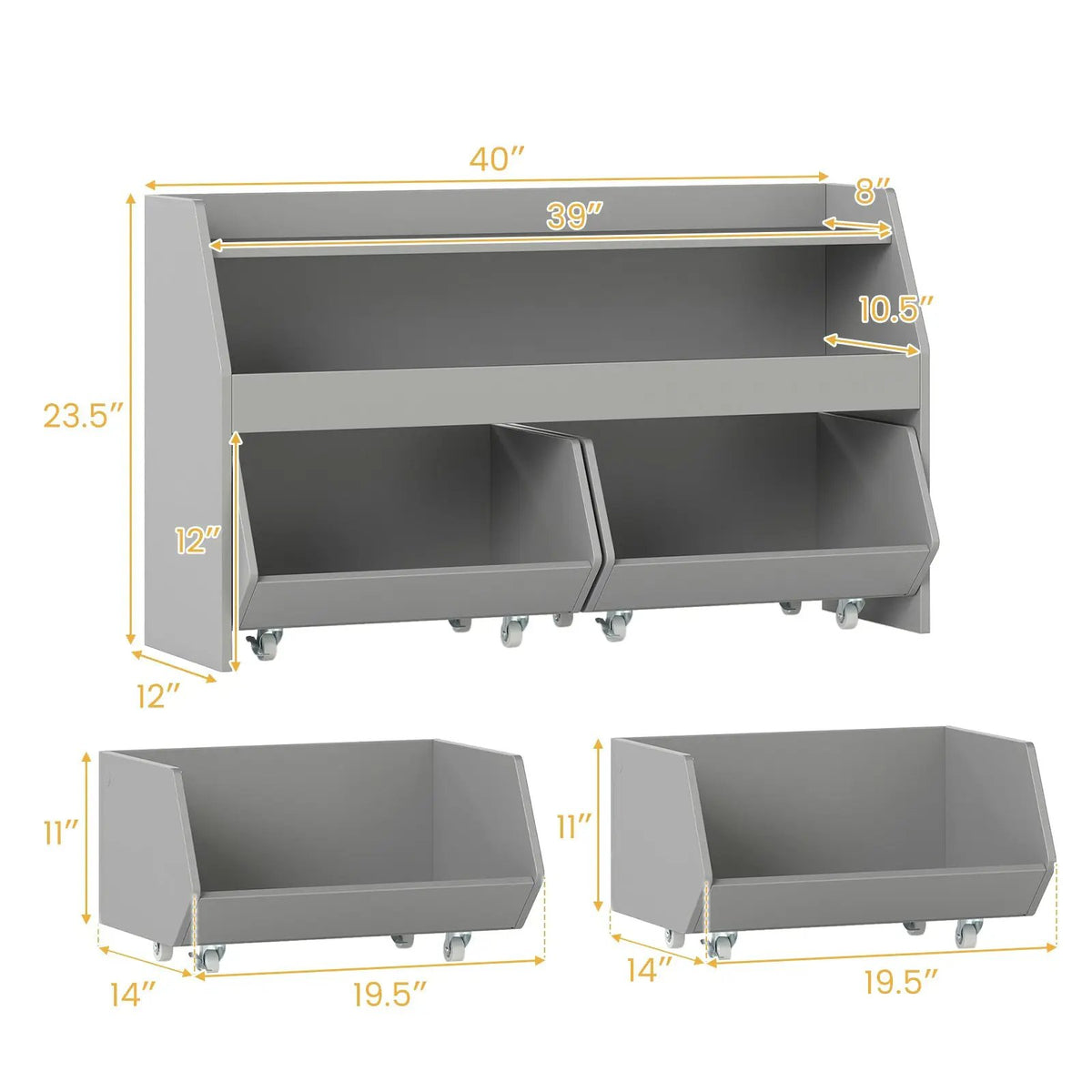 Kids Toy Storage Organizer Wooden Bookcase with 2 Movable Drawers, photo 9 of 16
