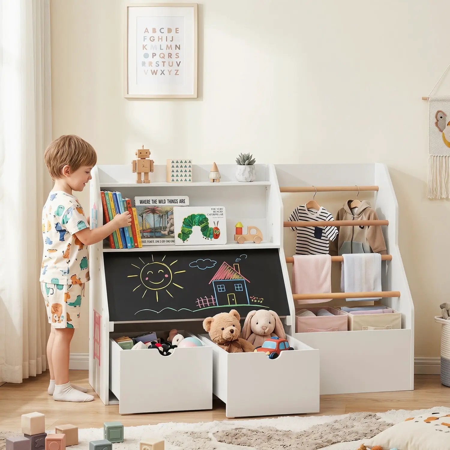 Kids Toy Storage Organizer with Flip-Up Blackboard by DirectDeals