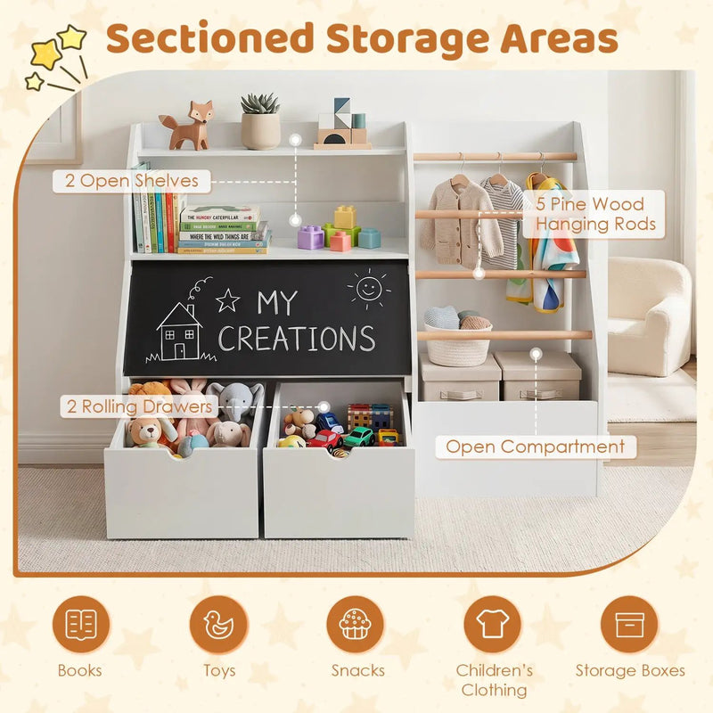 Kids Toy Storage Organizer with Flip-Up Blackboard by DirectDeals