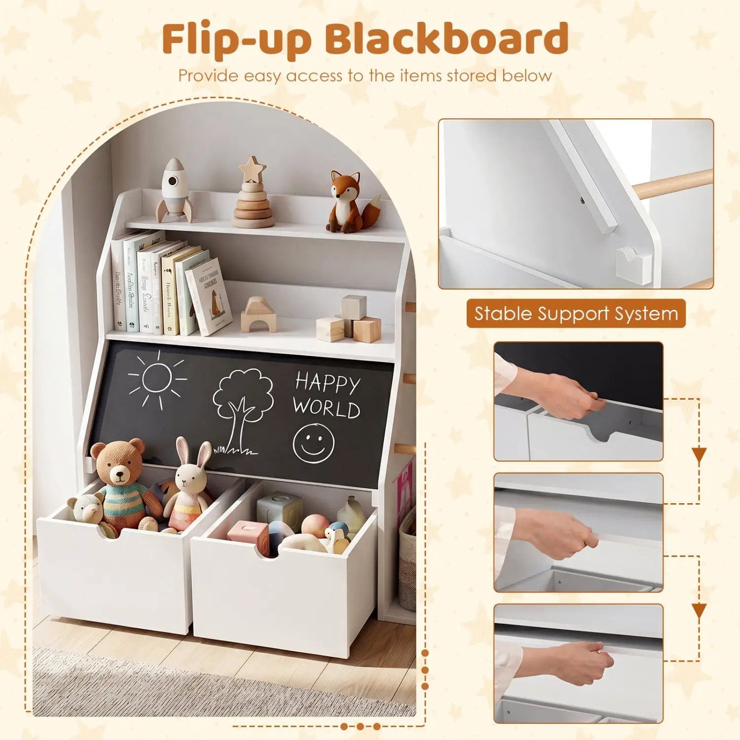 Kids Toy Storage Organizer with Flip-Up Blackboard by DirectDeals