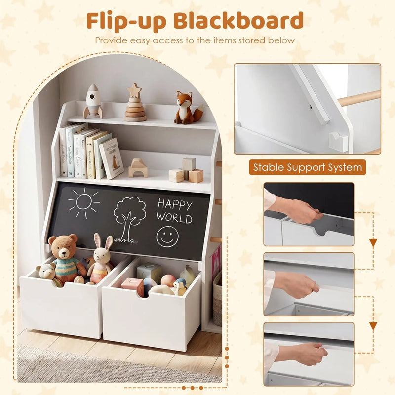 Kids Toy Storage Organizer with Flip-Up Blackboard by DirectDeals