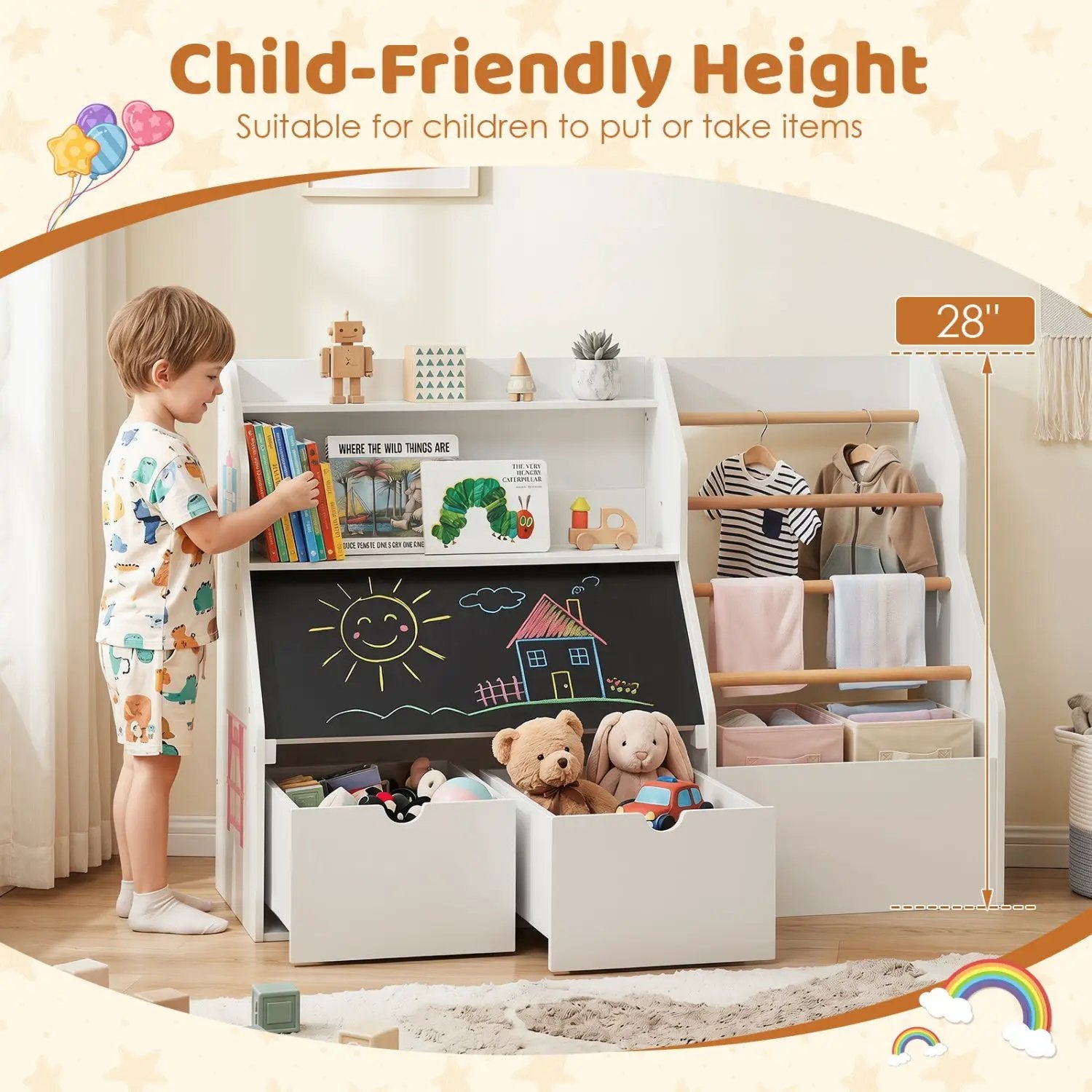 Kids Toy Storage Organizer with Flip-Up Blackboard by DirectDeals